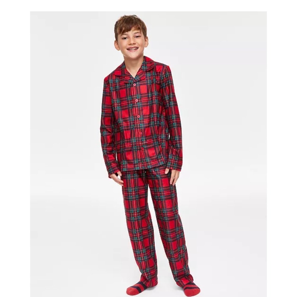 Kids Unisex Red Plaid Pre Packaged Pajama Set Long Sleeve Holiday Christmas 6-7